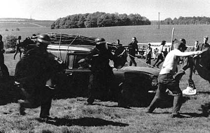 Battle of the Beanfield, Stonehenge peace convoy, Wiltshire, Saturday June 1st 1985