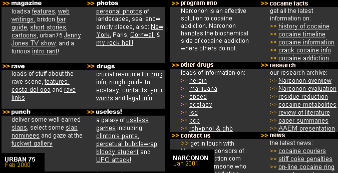 urban75 screengrab, Feb 2000
